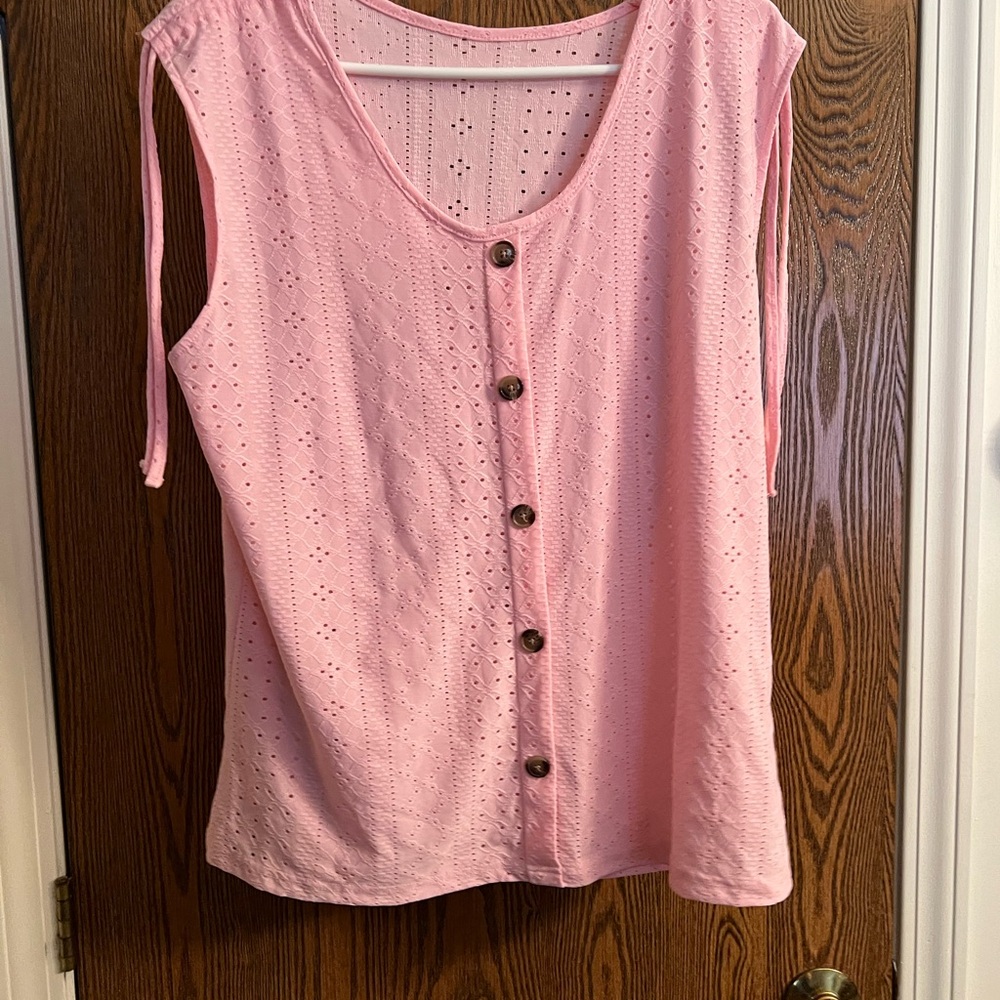 Light Pink Buttoned Blouse with Sleeveless Design